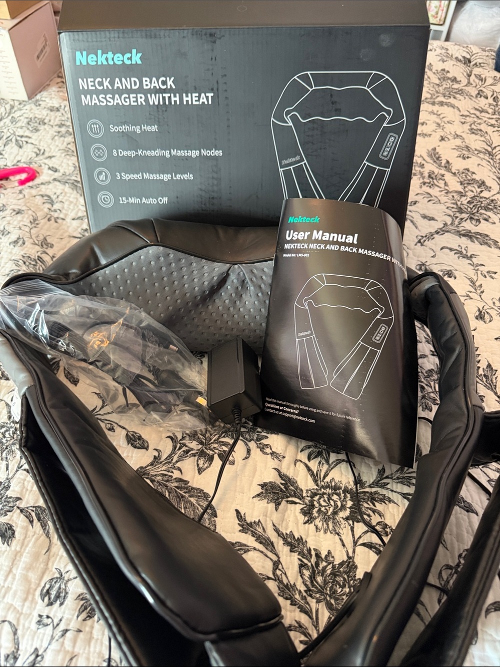 Black Neck and Back Massager with Heat and Deep-Kneading Nodes